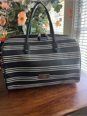 Lauren Ralph Lauren Bridgefoot Black & Ivory Stripe Satchel